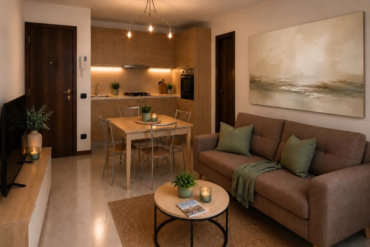 Cucina e soggiorno di NAGI Verona Fiera Apartment