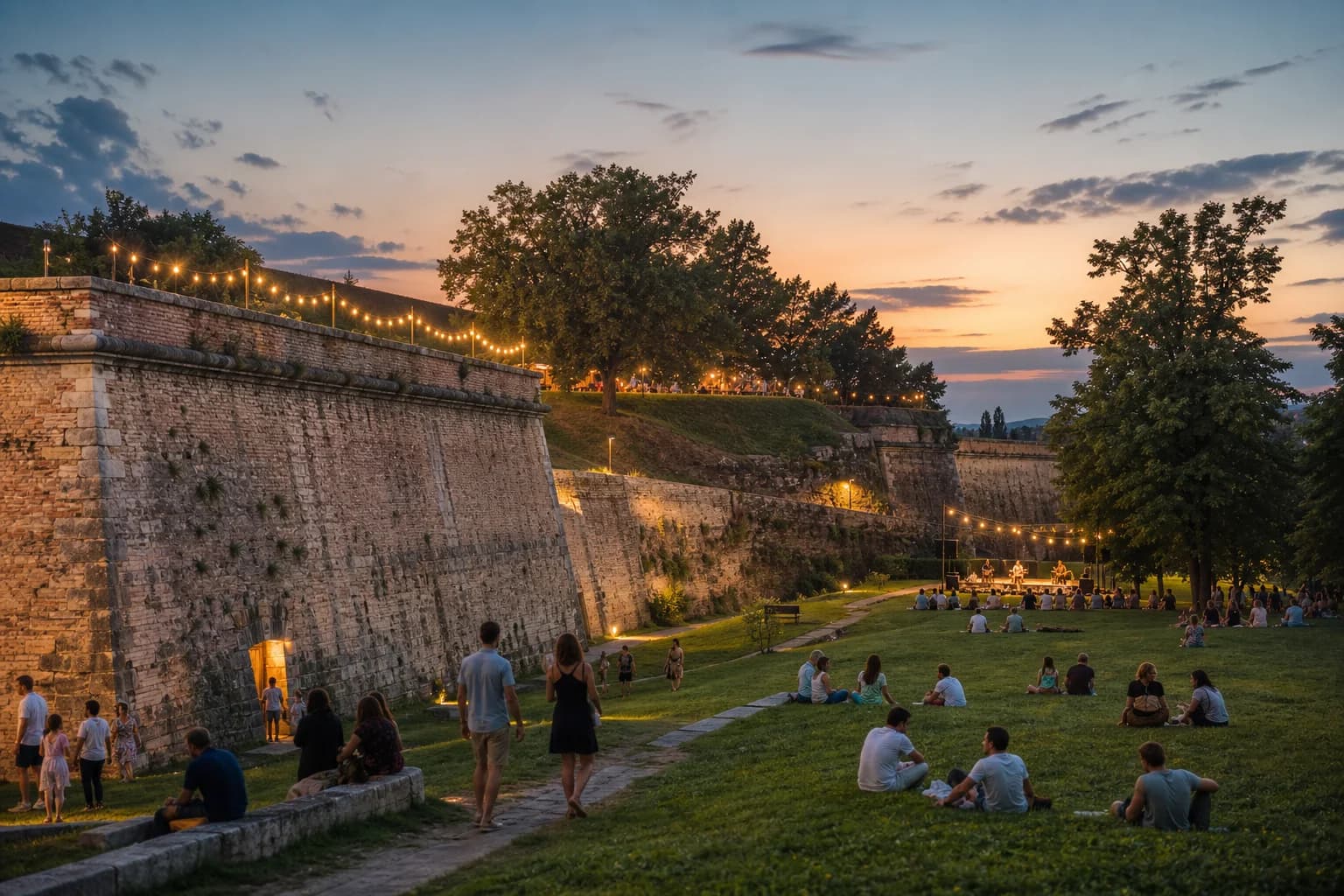 Festival estivo al tramonto tra il verde e le mura storiche di Verona