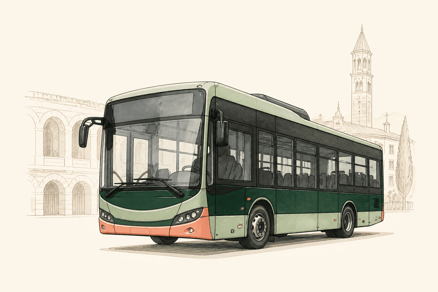 Autobus urbano di Verona illustrato nello stile editoriale NAGI
