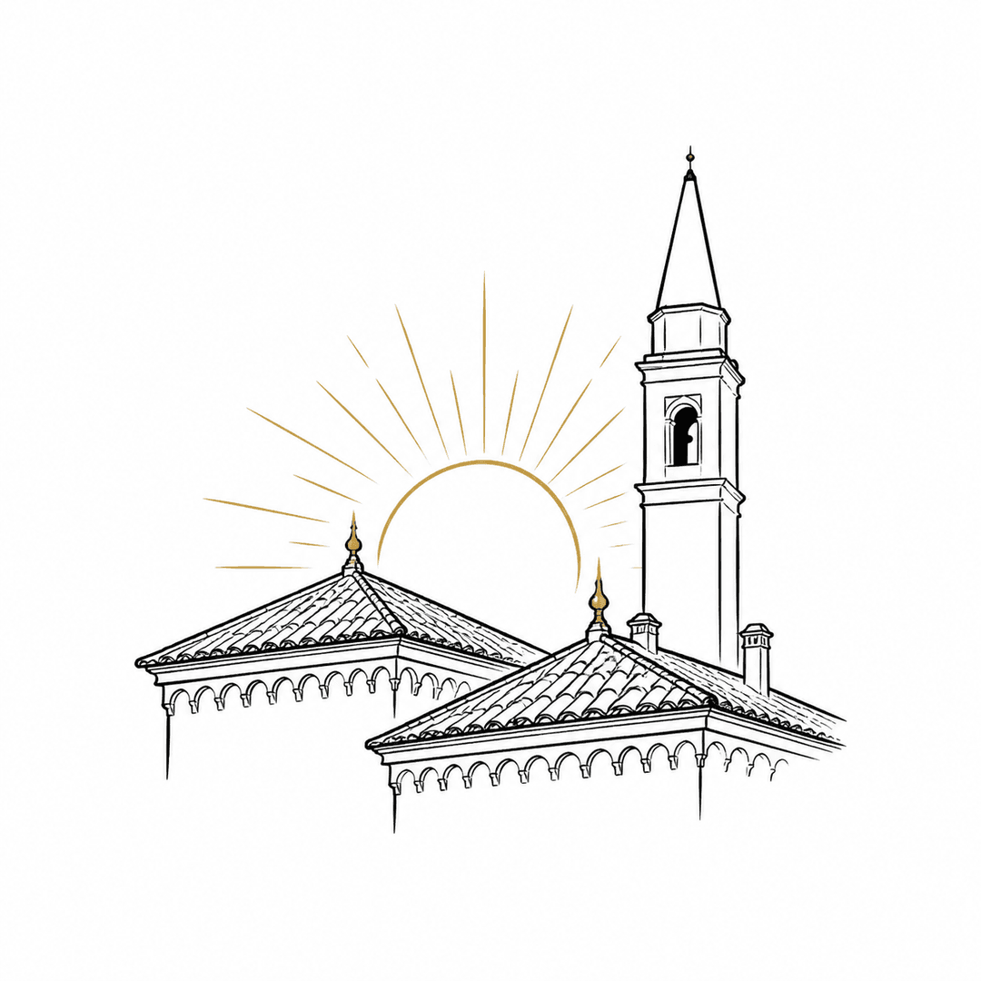 Luce dorata su Verona illustrata nello stile editoriale NAGI