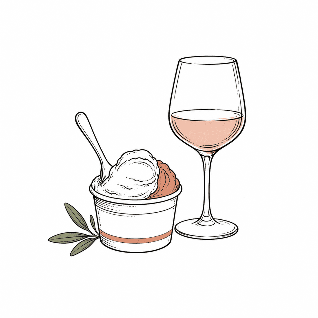Gelato e vino locale illustrati nello stile editoriale NAGI